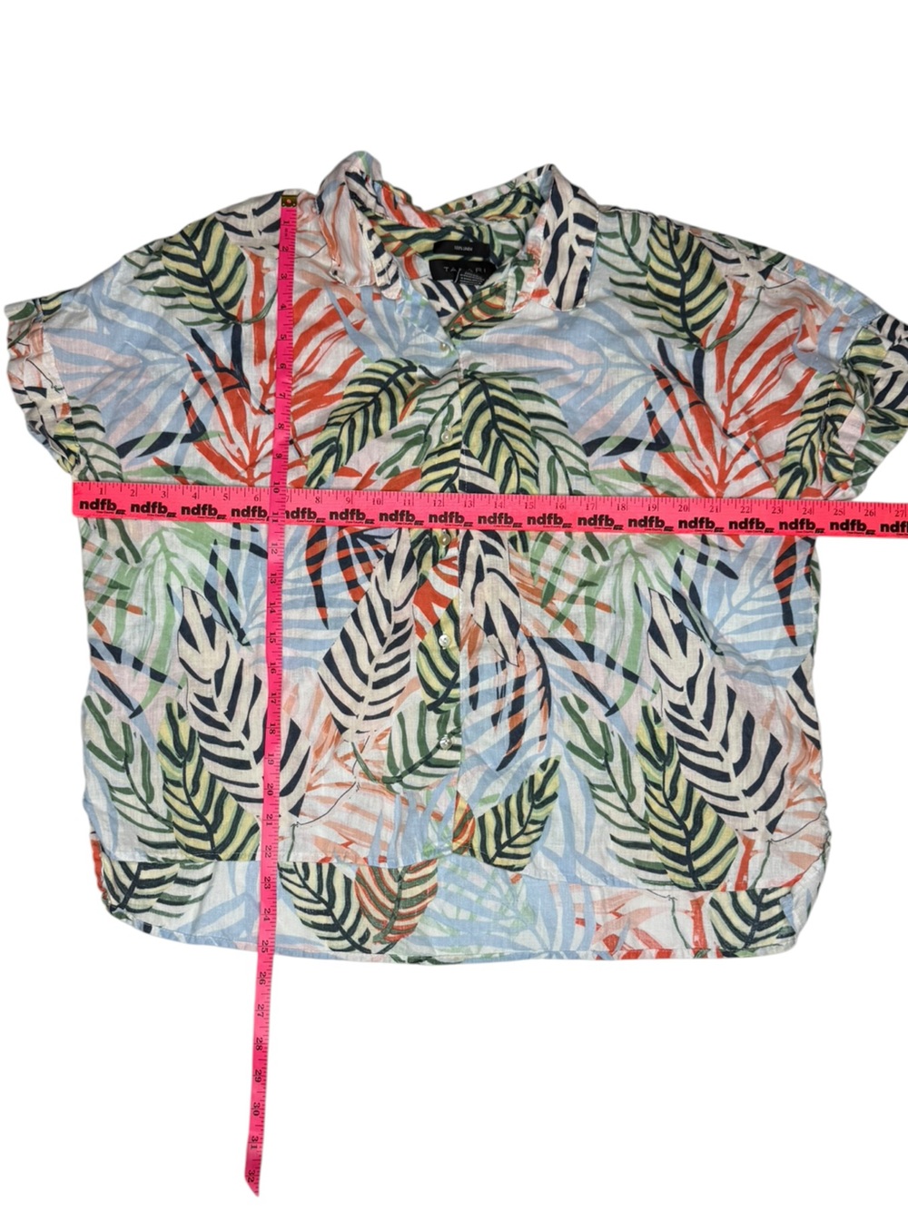 Tahari 100% Linen Tropical Leaf Print Button Front Shirt XL - Picture 5 of 7